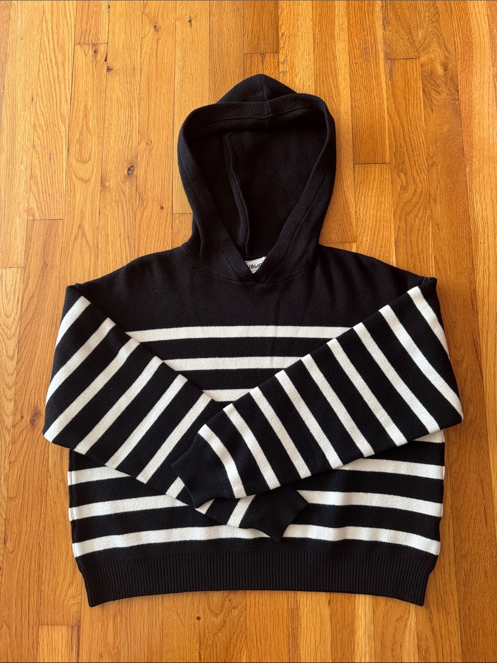 REPUBLIC Striped Pullover Hoodie Black & White Small